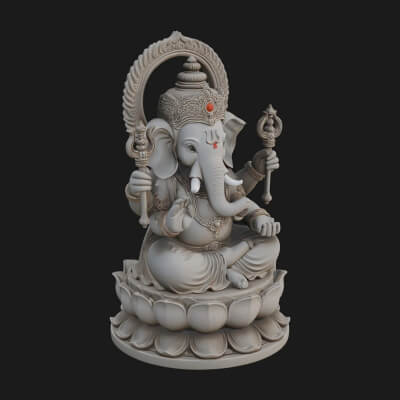 Seated Ganesha on Lotus Statue Design 2 3D Print Model