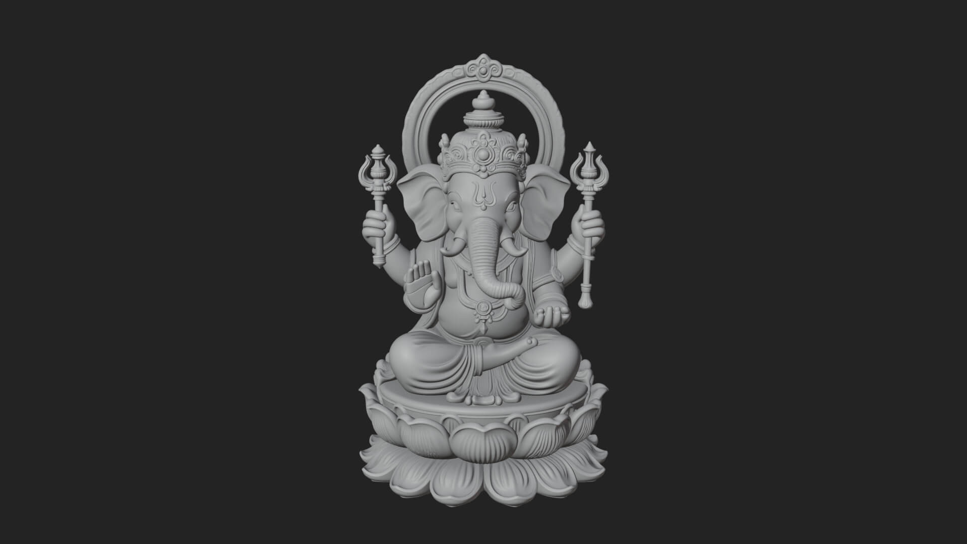 Seated Ganesha on Lotus Statue Design 3 3D Print Model 3D Model