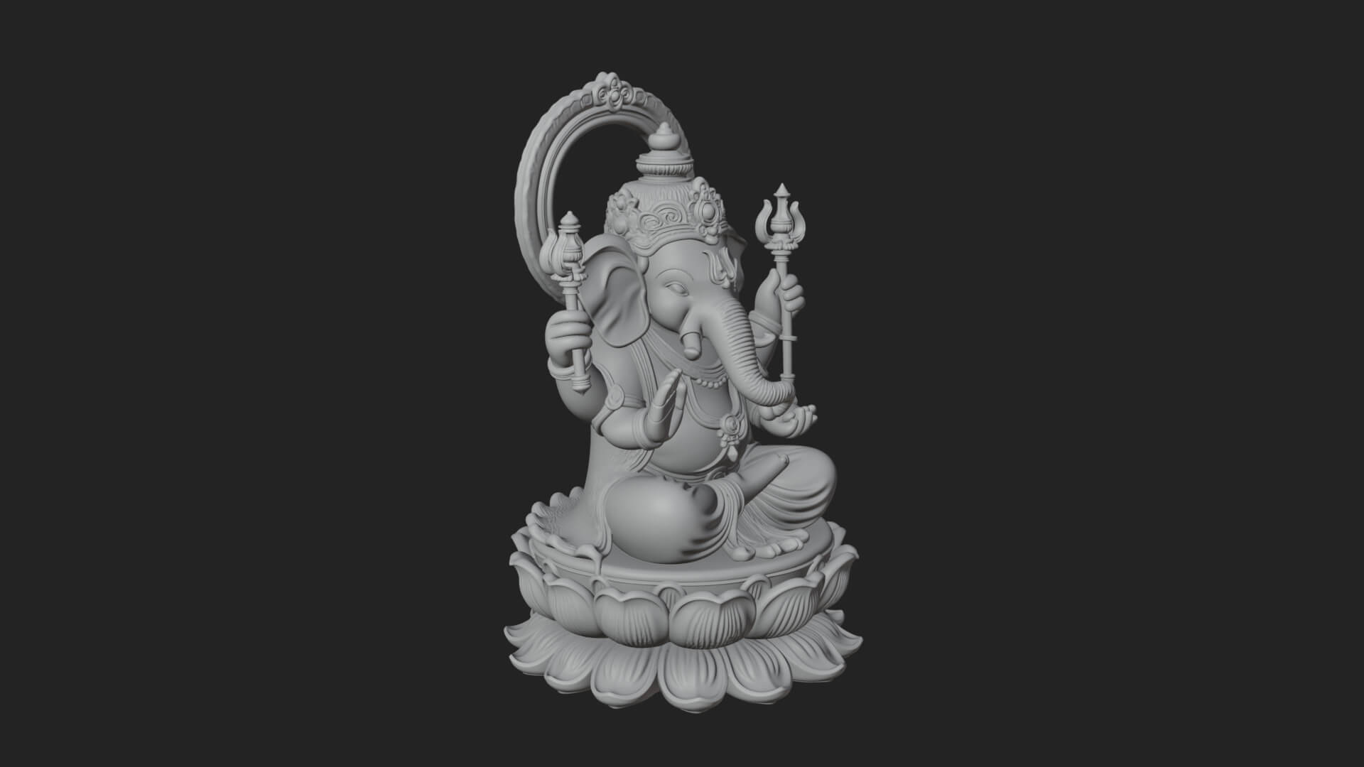 Seated Ganesha on Lotus Statue Design 3 3D Print Model 3D Model