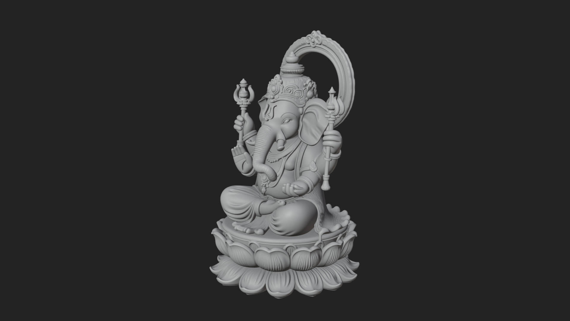 Seated Ganesha on Lotus Statue Design 3 3D Print Model 3D Model