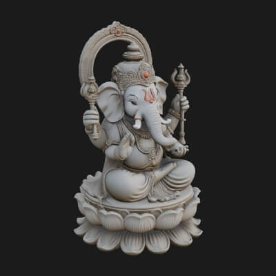 Seated Ganesha on Lotus Statue Design 3 3D Print Model