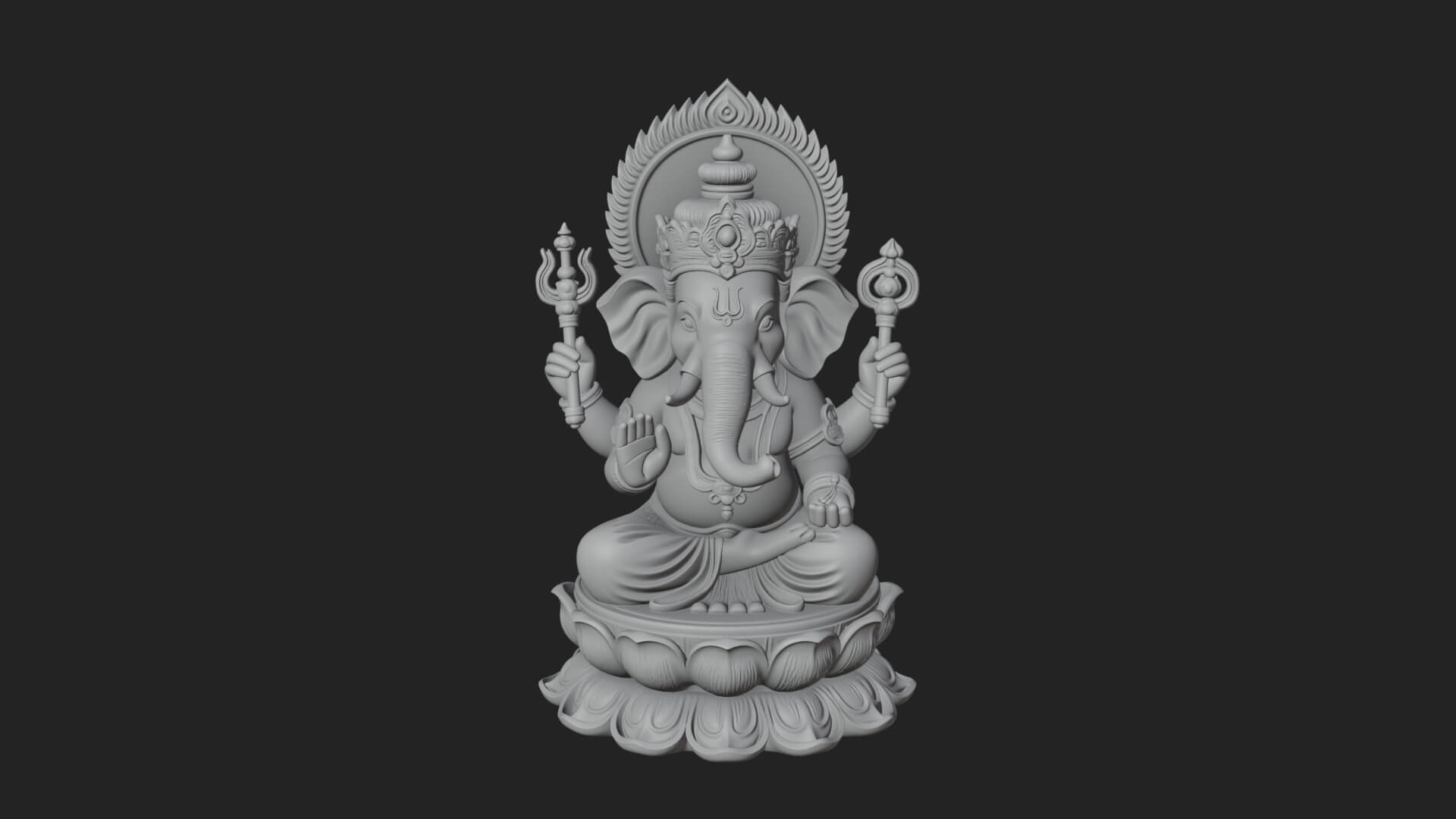Seated Ganesha on Lotus Statue Design 4 3D Print Model 3D Model