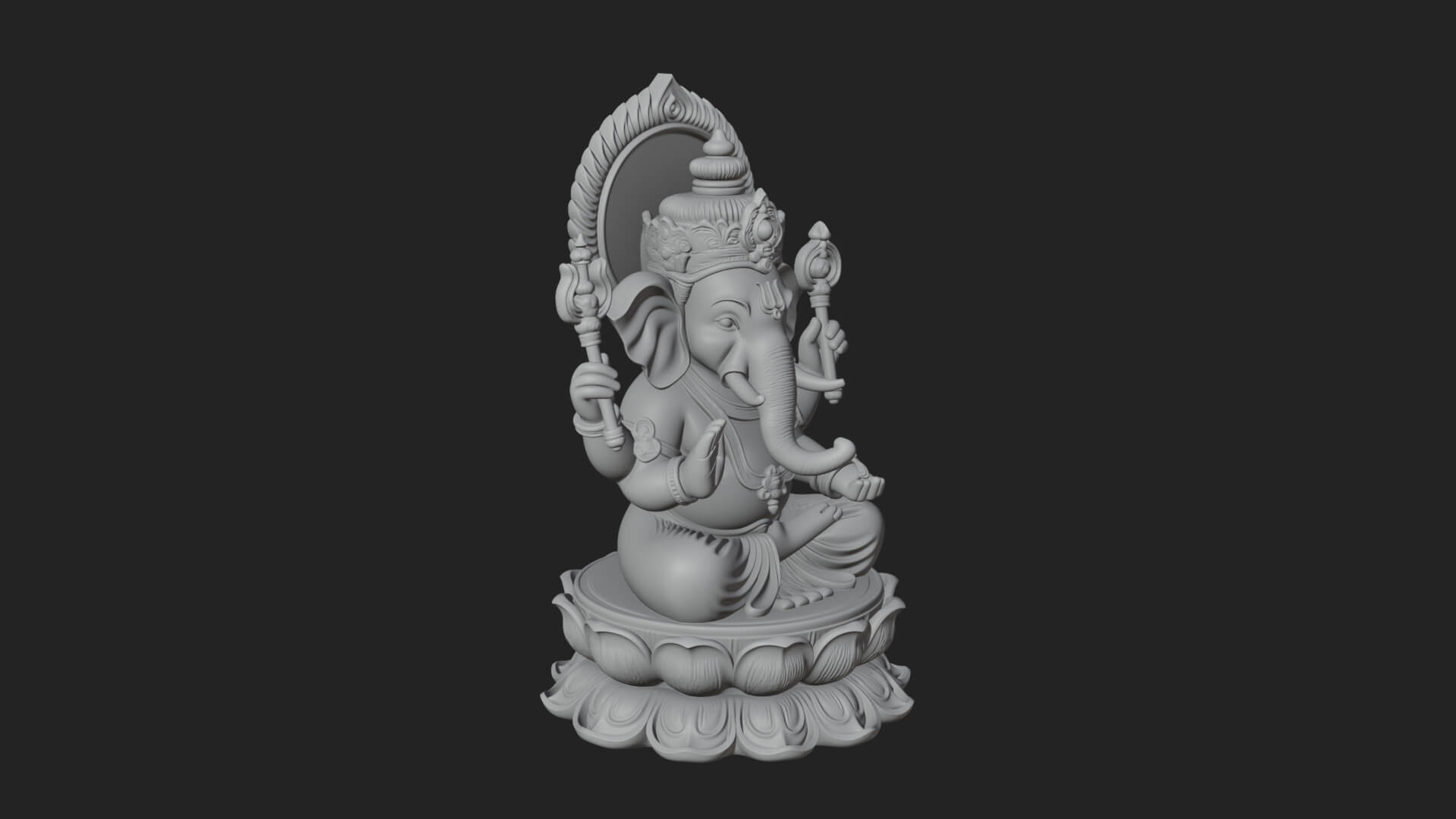 Seated Ganesha on Lotus Statue Design 4 3D Print Model 3D Model