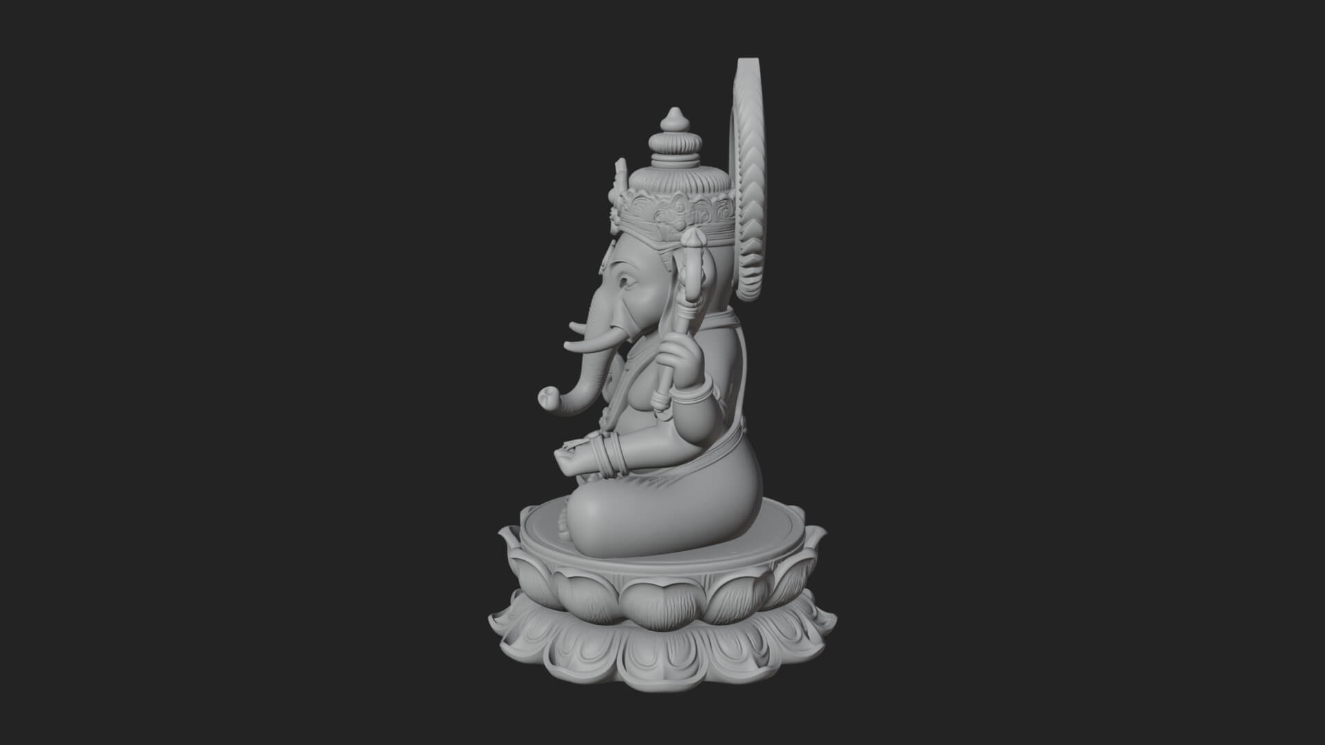 Seated Ganesha on Lotus Statue Design 4 3D Print Model 3D Model