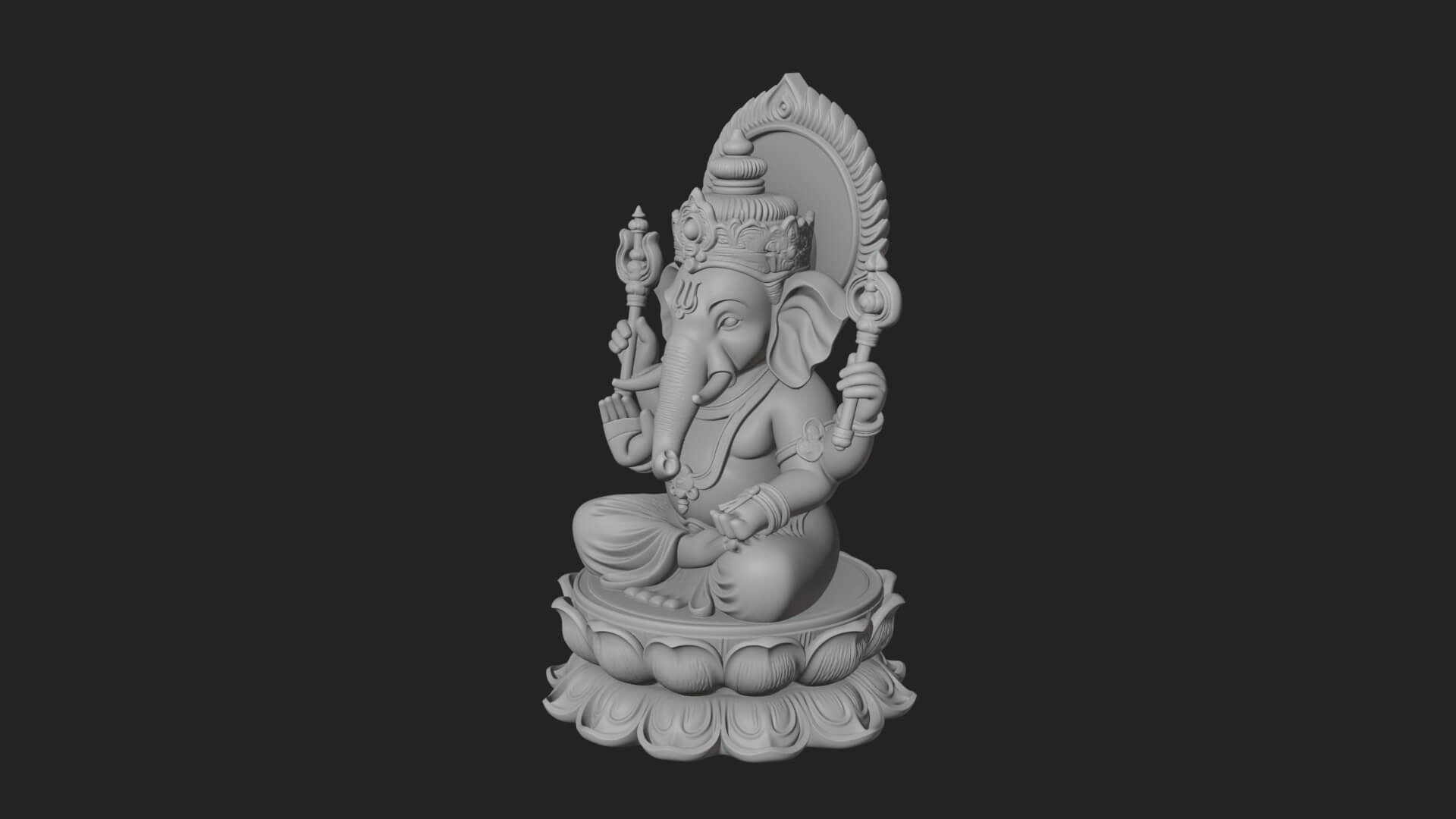 Seated Ganesha on Lotus Statue Design 4 3D Print Model 3D Model