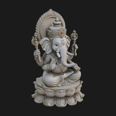 Seated Ganesha on Lotus Statue Design 4 3D Print Model