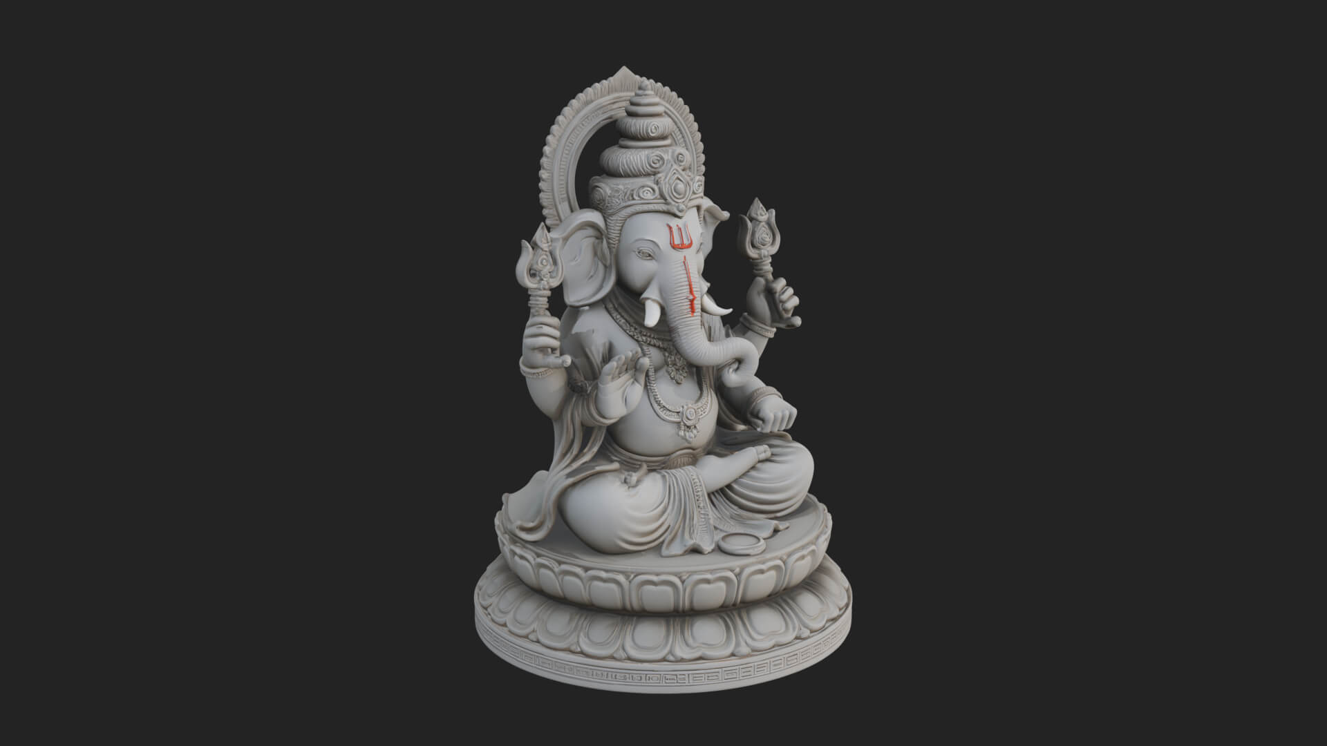 Seated Ganesha on Lotus Statue Design 5 3D Print Model 3D Model