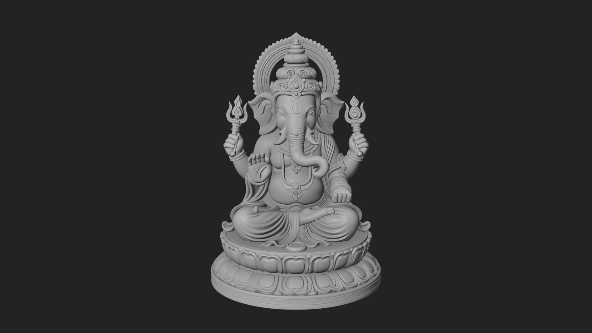 Seated Ganesha on Lotus Statue Design 5 3D Print Model 3D Model