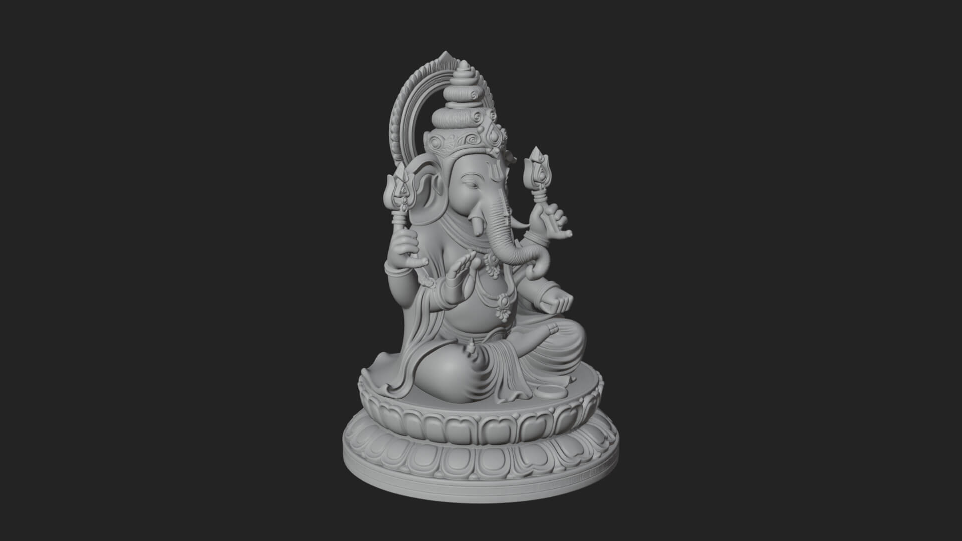 Seated Ganesha on Lotus Statue Design 5 3D Print Model 3D Model