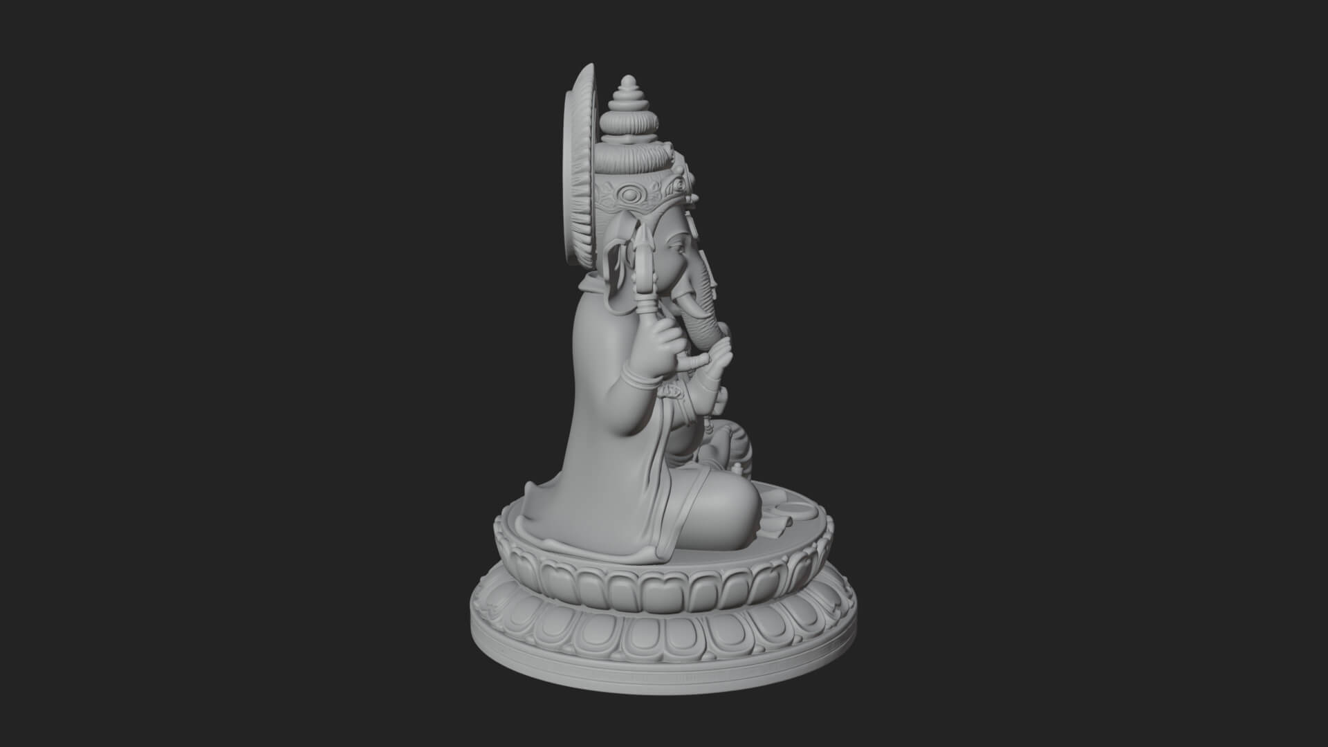 Seated Ganesha on Lotus Statue Design 5 3D Print Model 3D Model