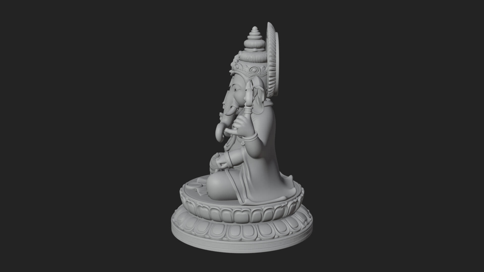 Seated Ganesha on Lotus Statue Design 5 3D Print Model 3D Model