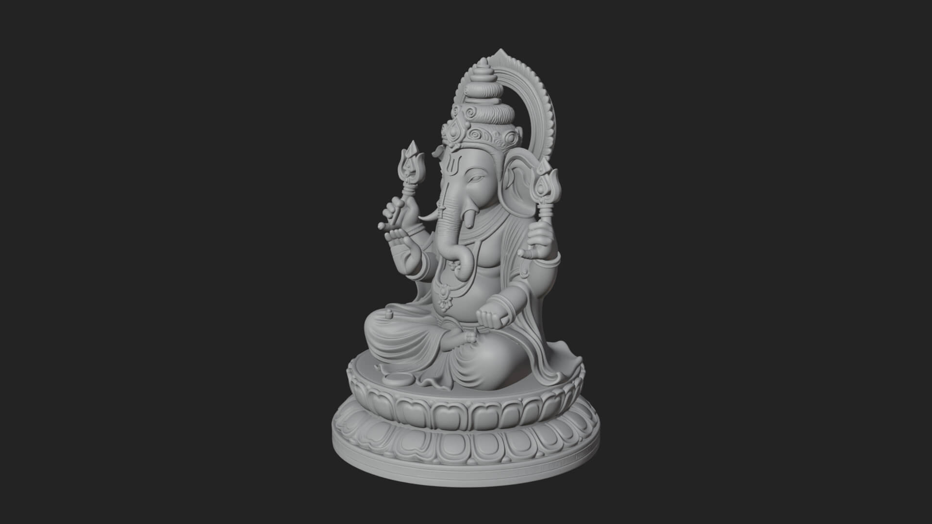 Seated Ganesha on Lotus Statue Design 5 3D Print Model 3D Model