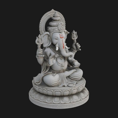 Seated Ganesha on Lotus Statue Design 5 3D Print Model