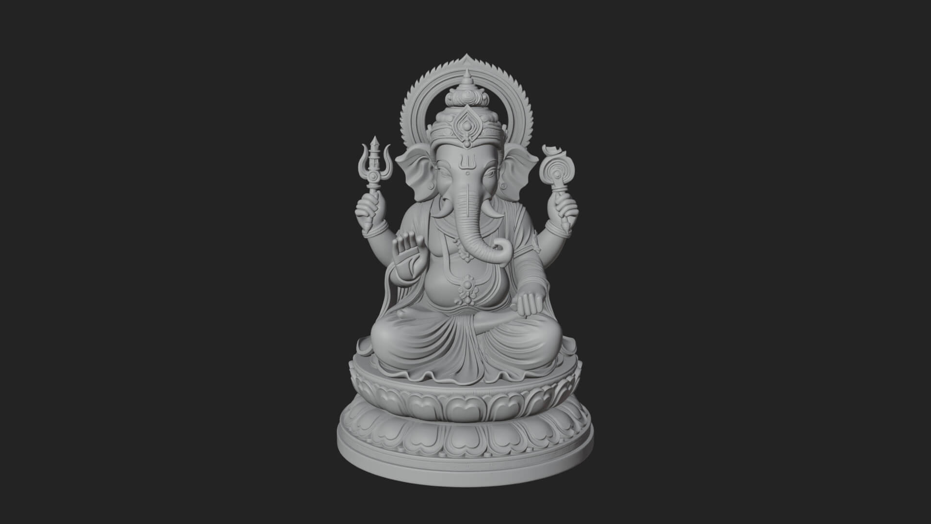 Seated Ganesha on Lotus Statue Design 6 3D Print Model 3D Model