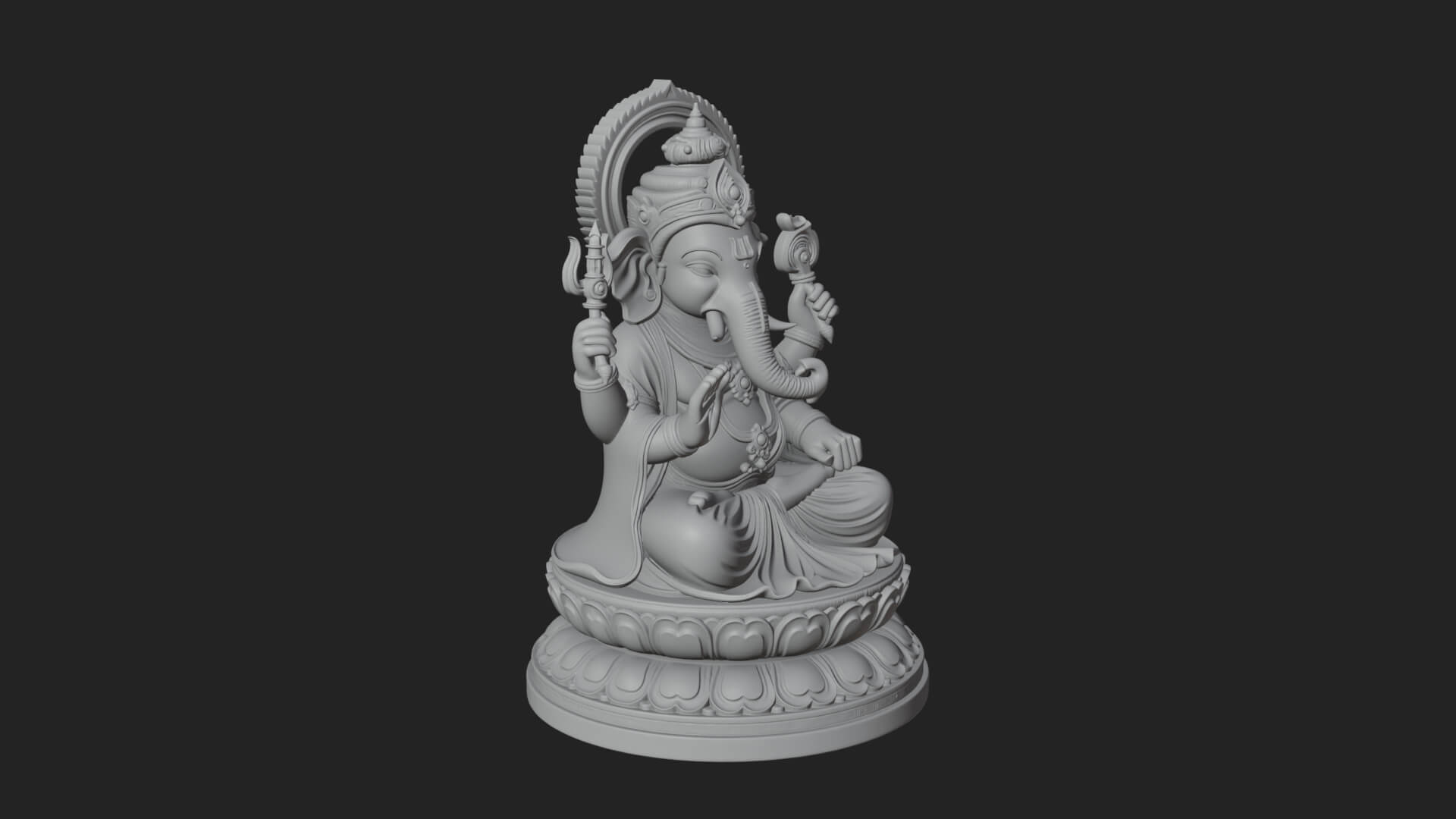 Seated Ganesha on Lotus Statue Design 6 3D Print Model 3D Model