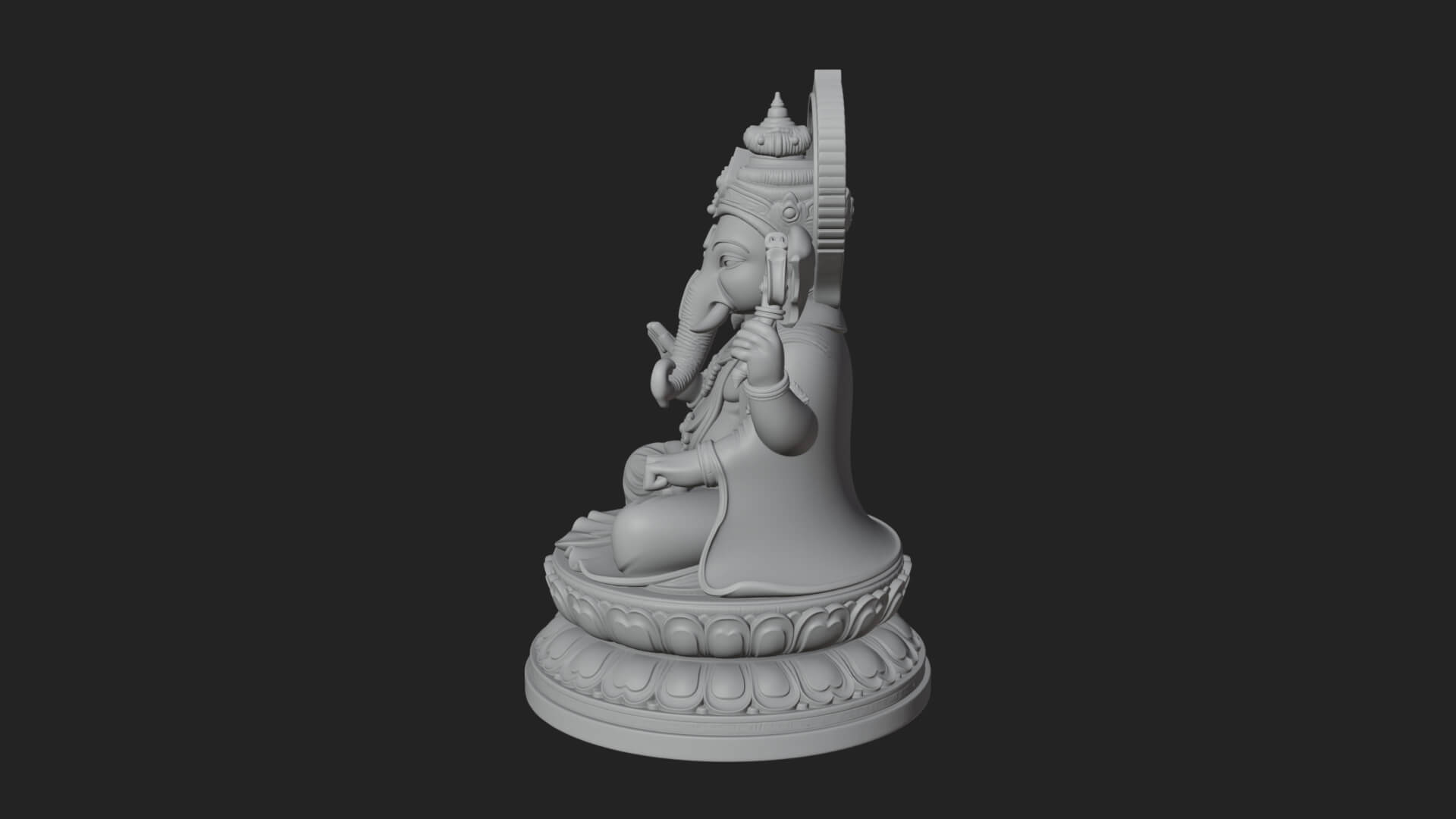 Seated Ganesha on Lotus Statue Design 6 3D Print Model 3D Model