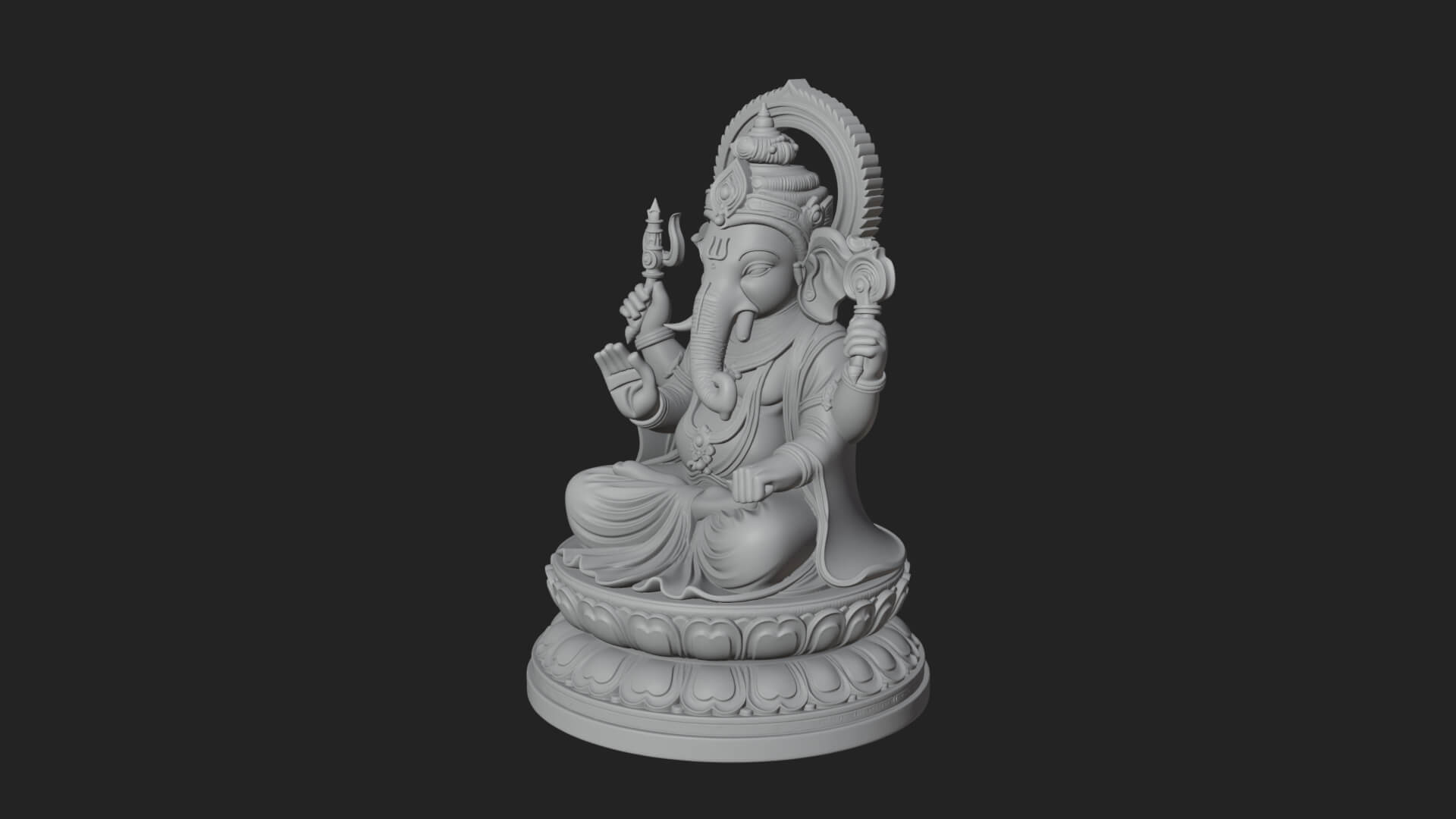 Seated Ganesha on Lotus Statue Design 6 3D Print Model 3D Model