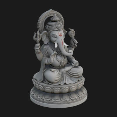 Seated Ganesha on Lotus Statue Design 6 3D Print Model