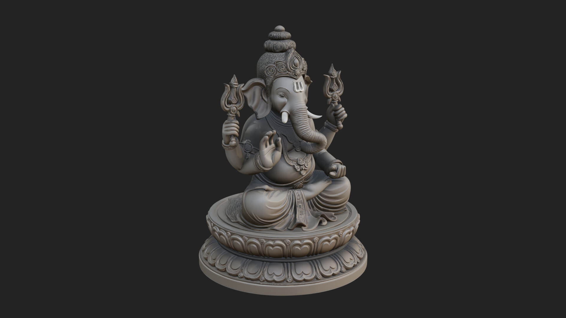 Seated Ganesha on Lotus Statue Design 7 3D Print Model 3D Model