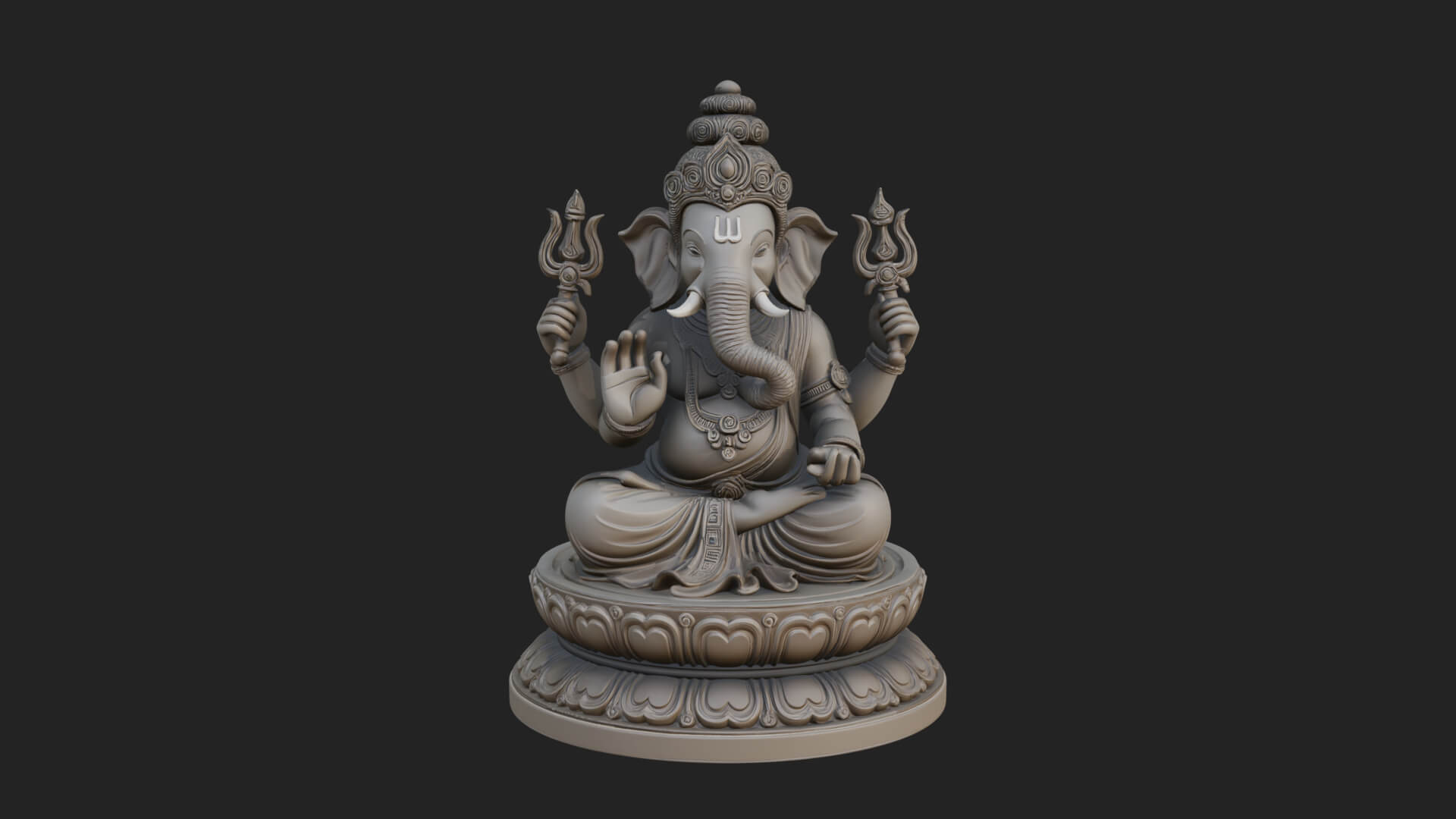 Seated Ganesha on Lotus Statue Design 7 3D Print Model 3D Model