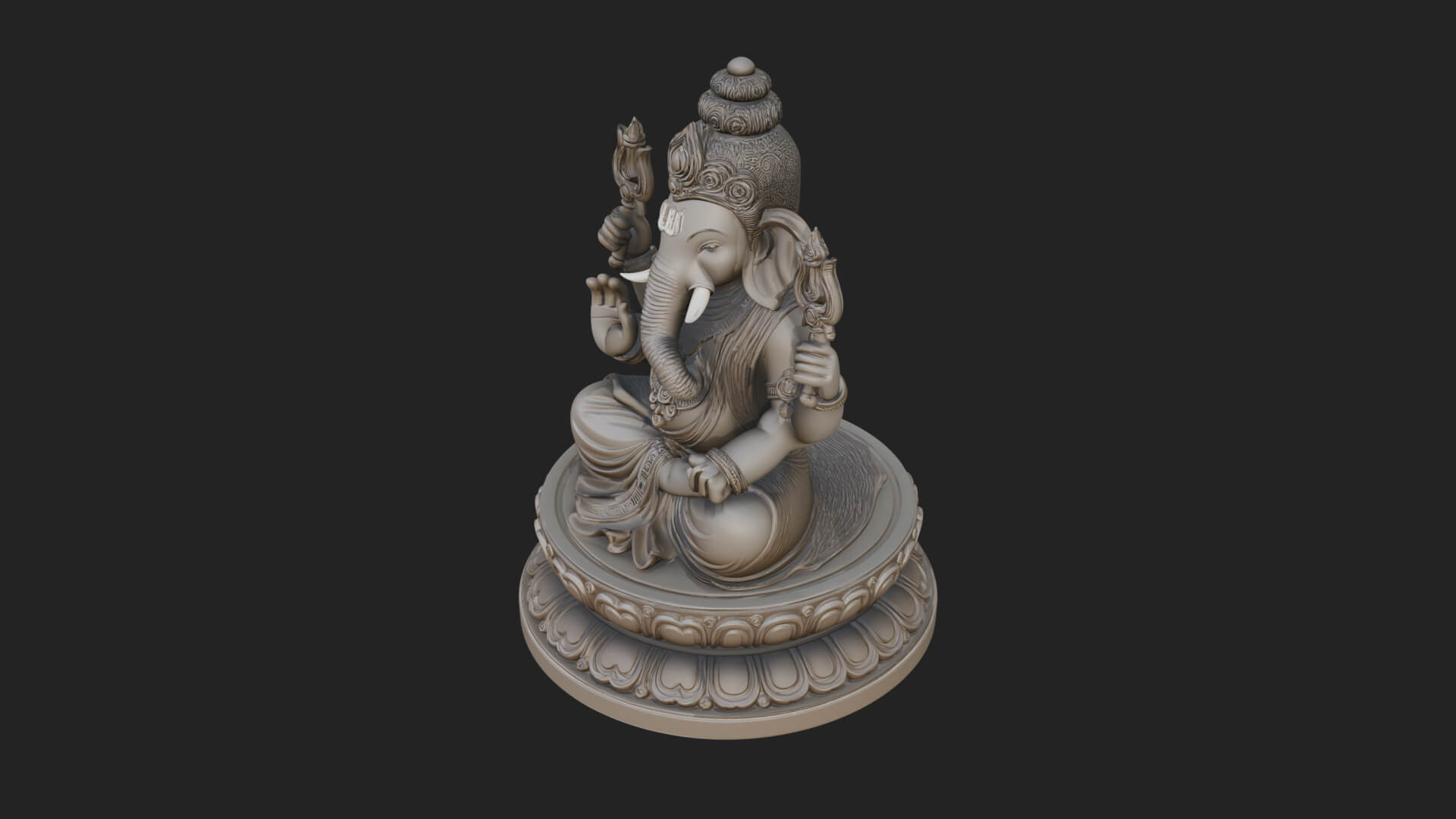 Seated Ganesha on Lotus Statue Design 7 3D Print Model 3D Model