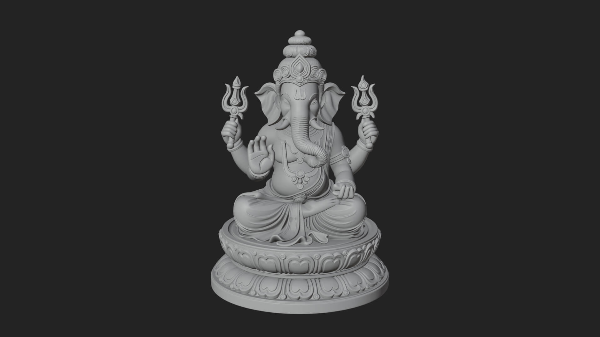 Seated Ganesha on Lotus Statue Design 7 3D Print Model 3D Model