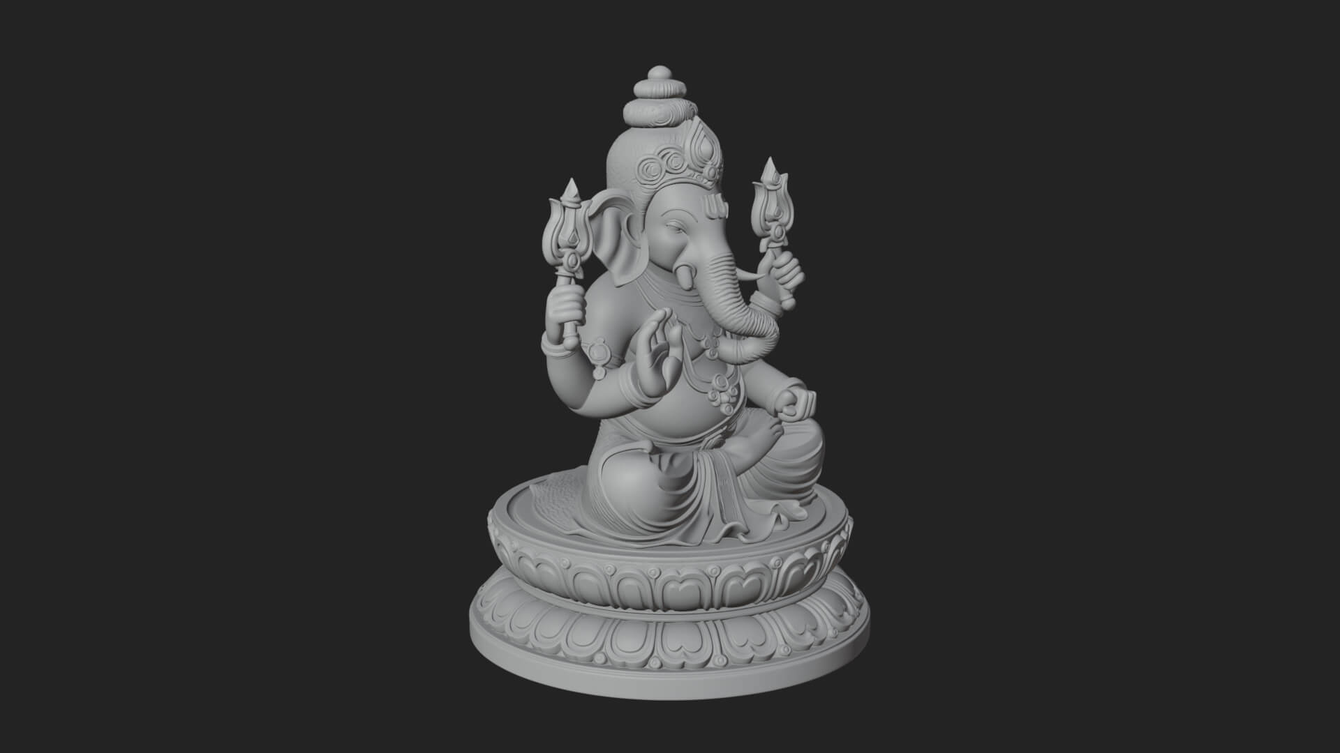 Seated Ganesha on Lotus Statue Design 7 3D Print Model 3D Model