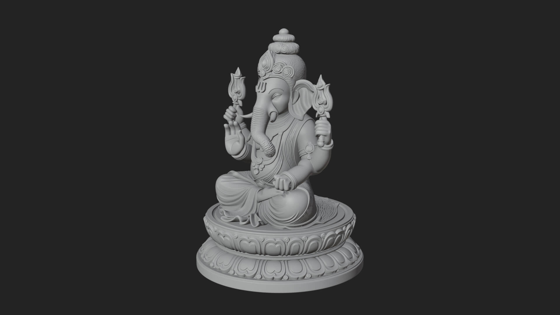 Seated Ganesha on Lotus Statue Design 7 3D Print Model 3D Model