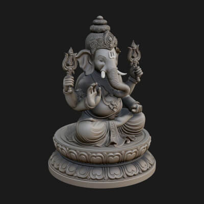 Seated Ganesha on Lotus Statue Design 7 3D Print Model