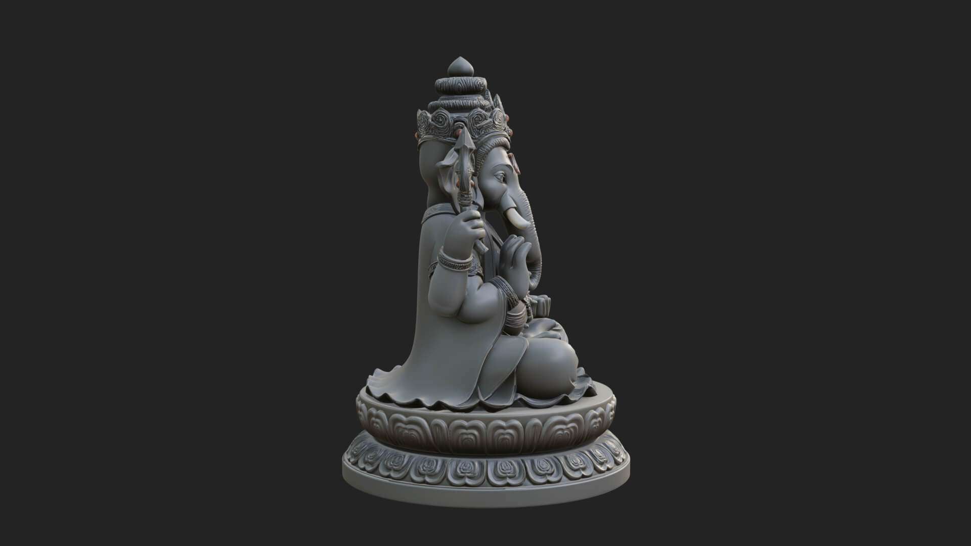 Seated Ganesha on Lotus Statue Design 8 3D Print Model 3D Model