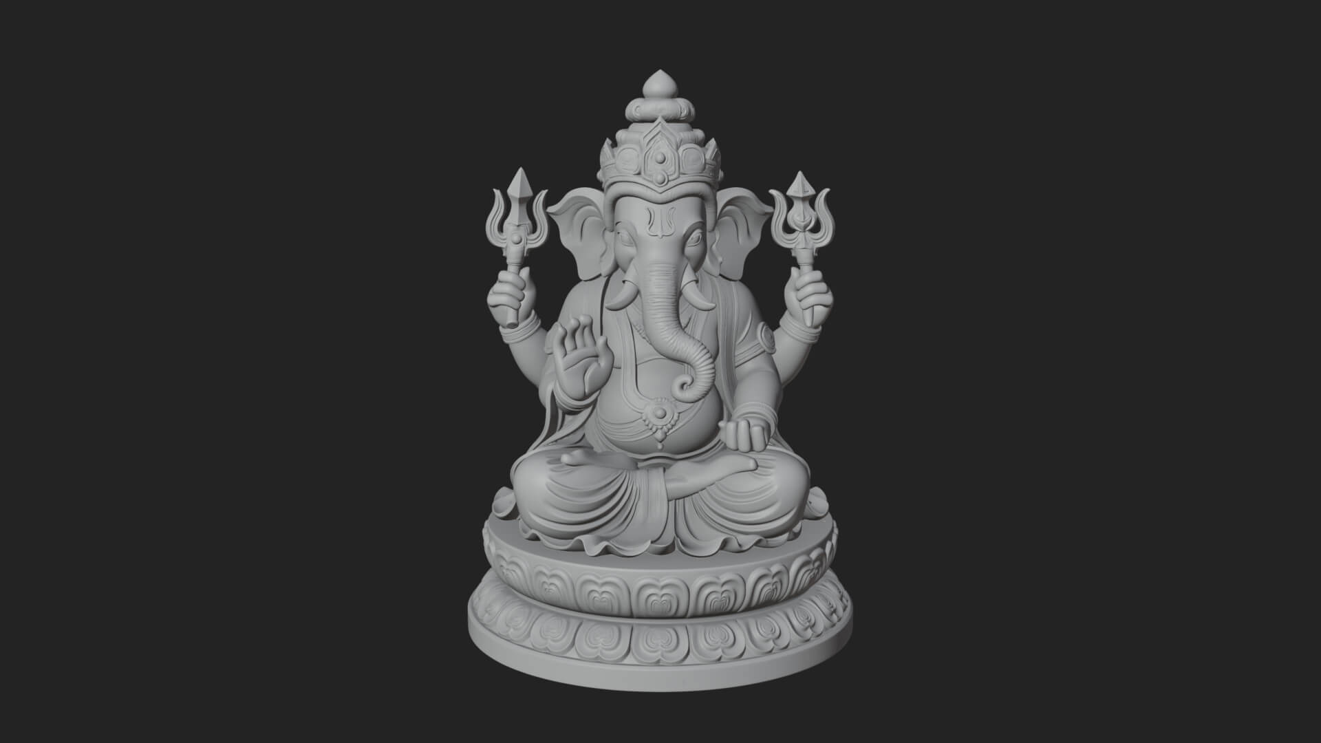 Seated Ganesha on Lotus Statue Design 8 3D Print Model 3D Model