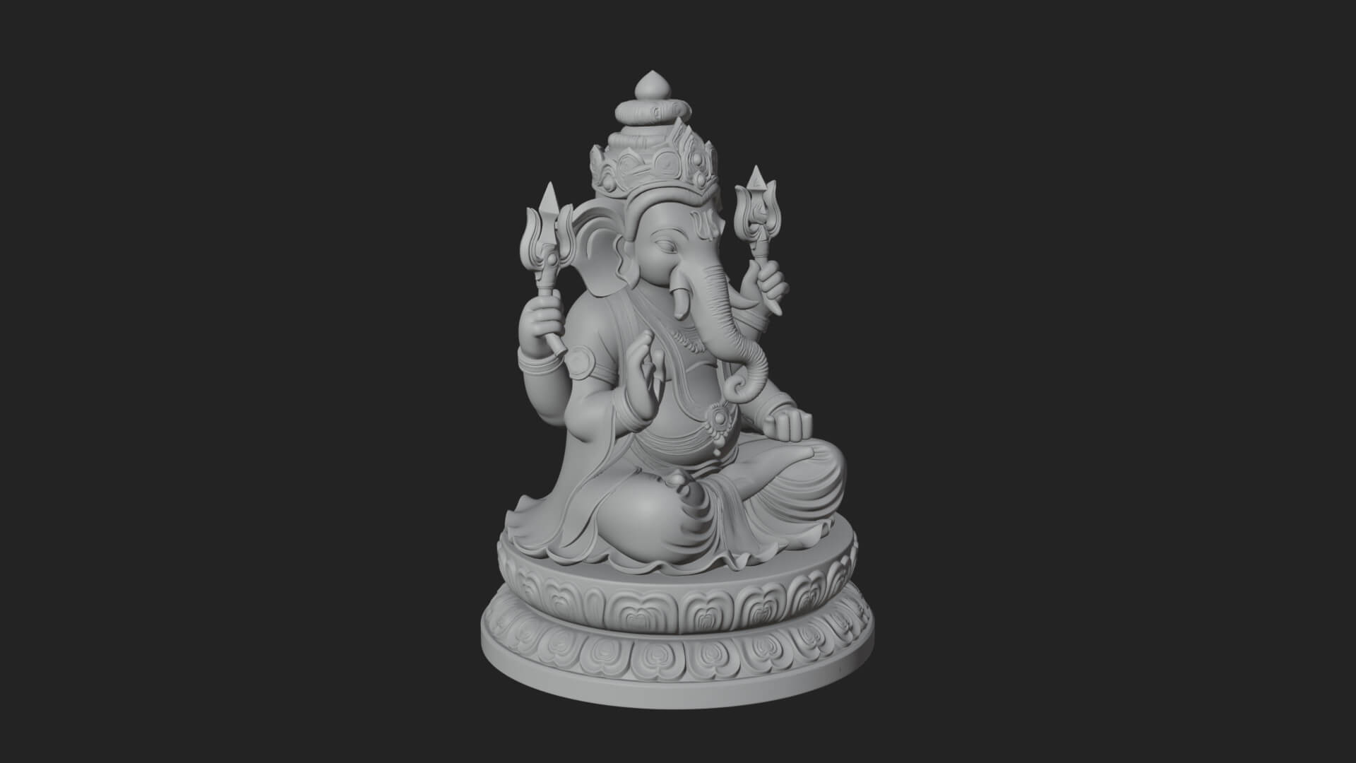 Seated Ganesha on Lotus Statue Design 8 3D Print Model 3D Model