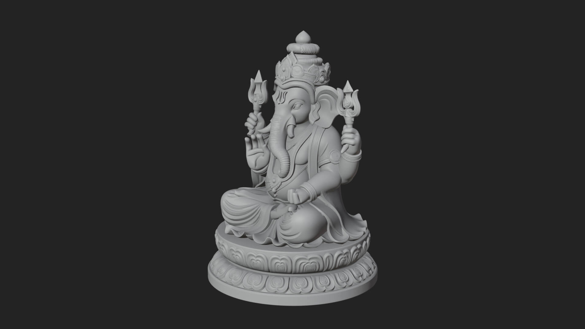 Seated Ganesha on Lotus Statue Design 8 3D Print Model 3D Model