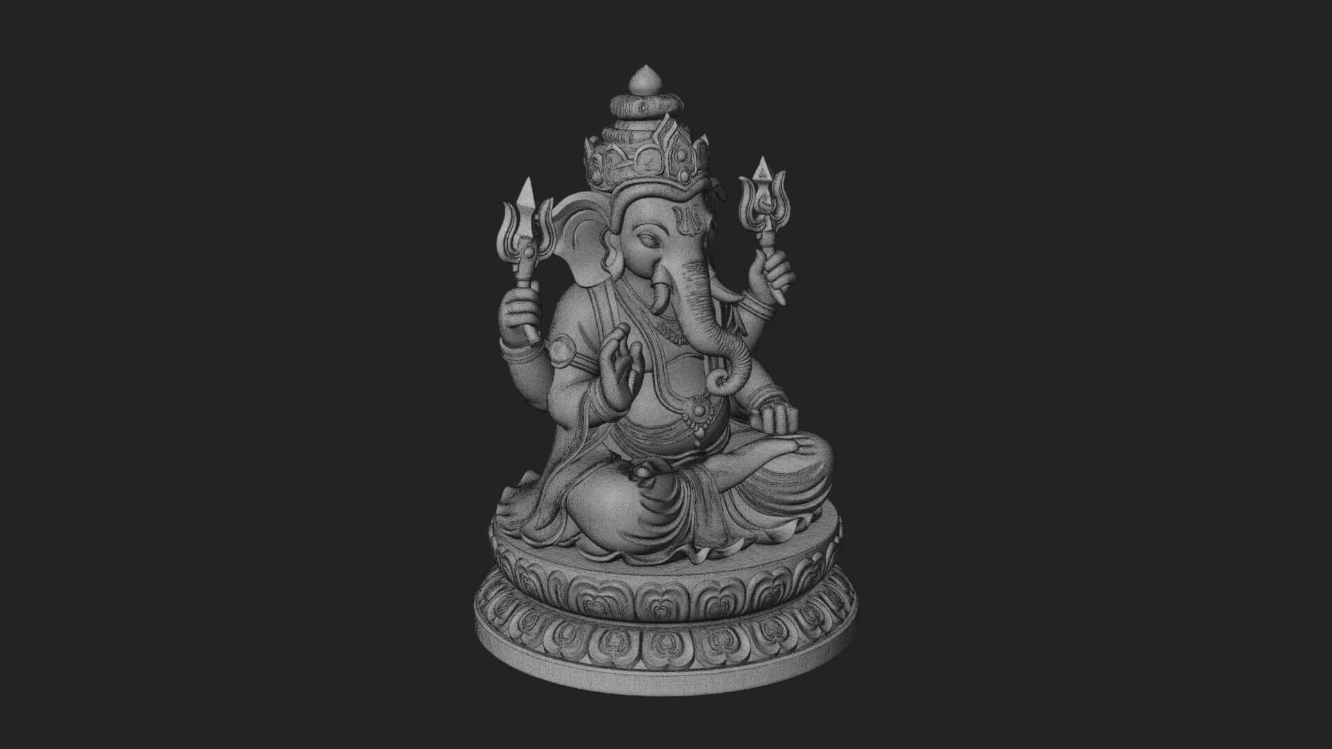 Seated Ganesha on Lotus Statue Design 8 3D Print Model 3D Model