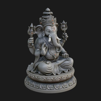 Seated Ganesha on Lotus Statue Design 8 3D Print Model