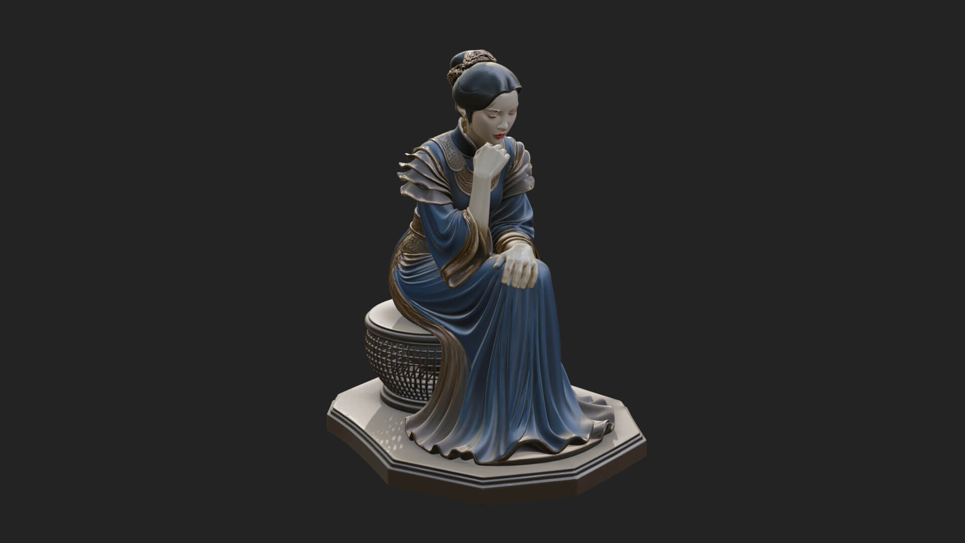 Seated Hanfu Lady Statue Design 1 3D Print Model 3D Model