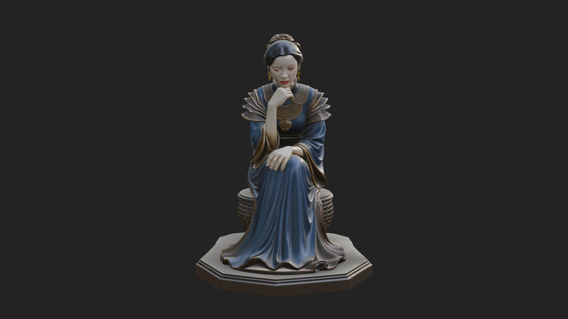 Seated Hanfu Lady Statue Design 1 3D Print Model 3D Model