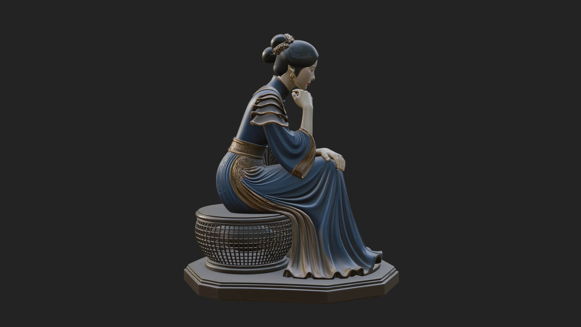 Seated Hanfu Lady Statue Design 1 3D Print Model 3D Model