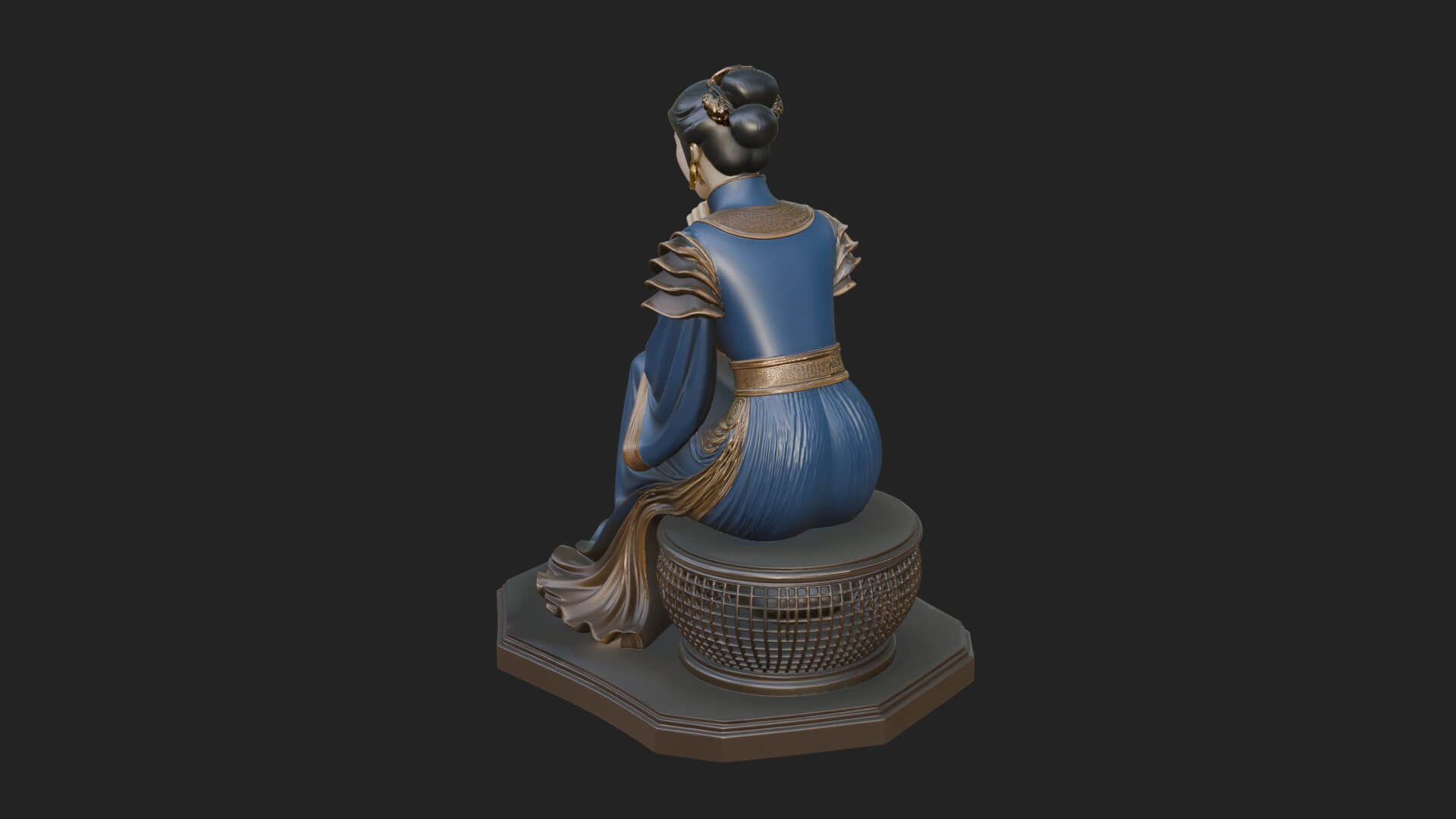 Seated Hanfu Lady Statue Design 1 3D Print Model 3D Model