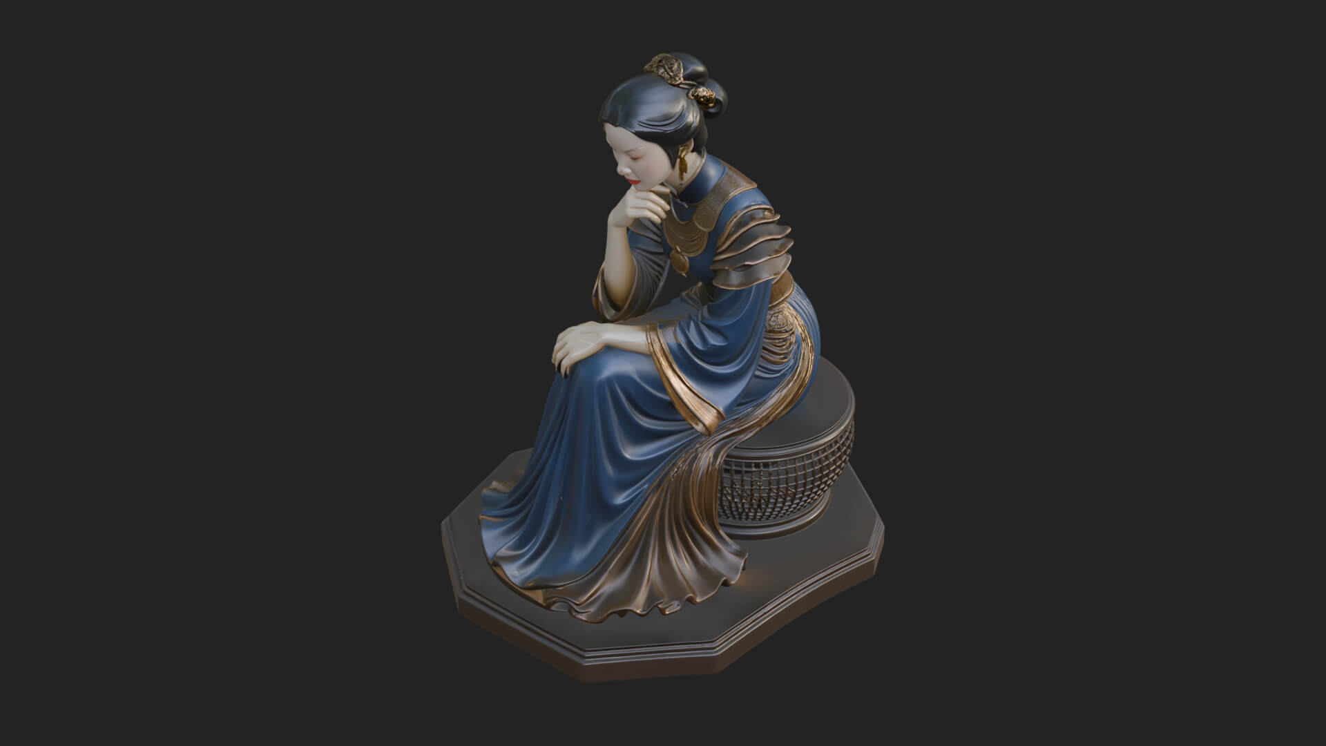 Seated Hanfu Lady Statue Design 1 3D Print Model 3D Model