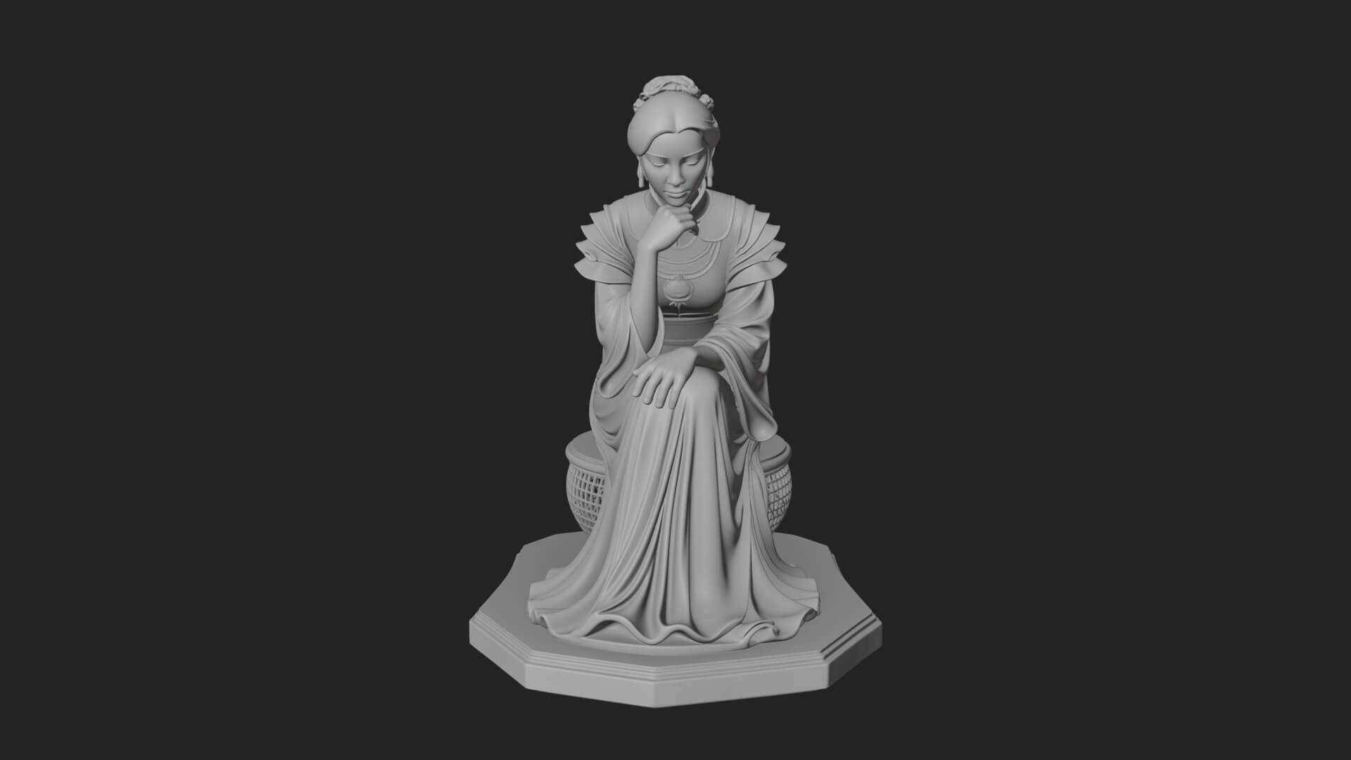 Seated Hanfu Lady Statue Design 1 3D Print Model 3D Model