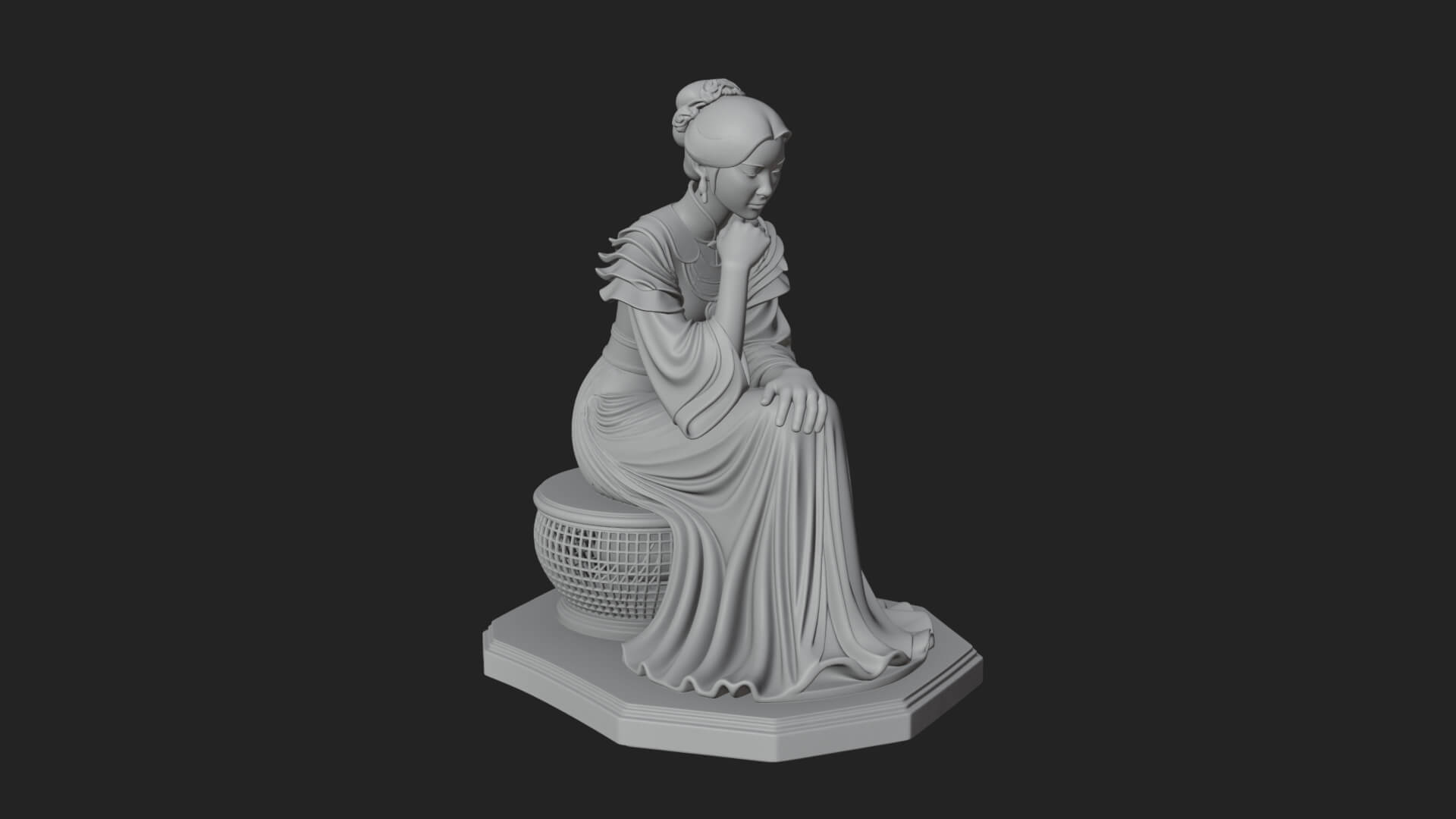 Seated Hanfu Lady Statue Design 1 3D Print Model 3D Model
