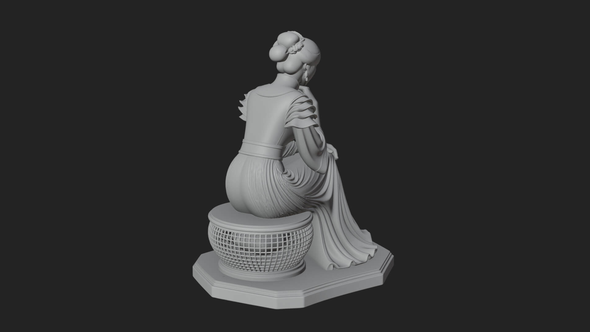 Seated Hanfu Lady Statue Design 1 3D Print Model 3D Model