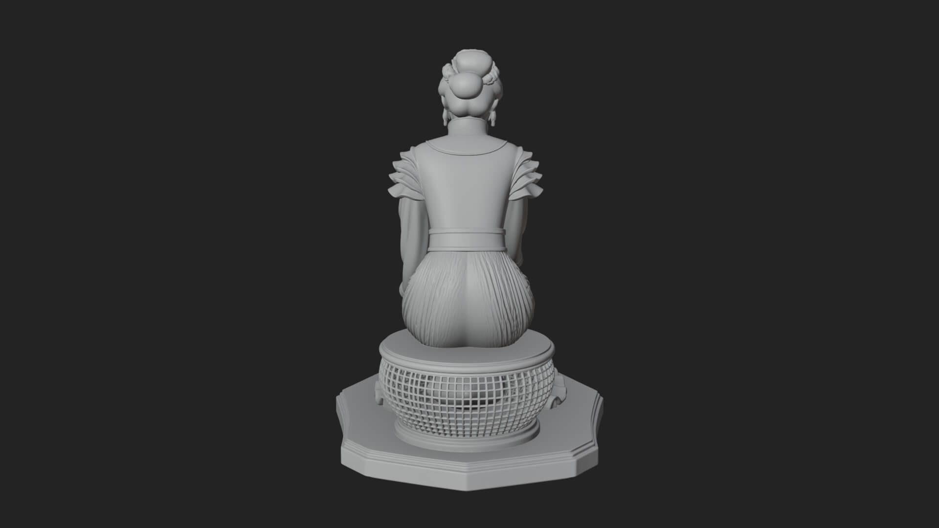 Seated Hanfu Lady Statue Design 1 3D Print Model 3D Model