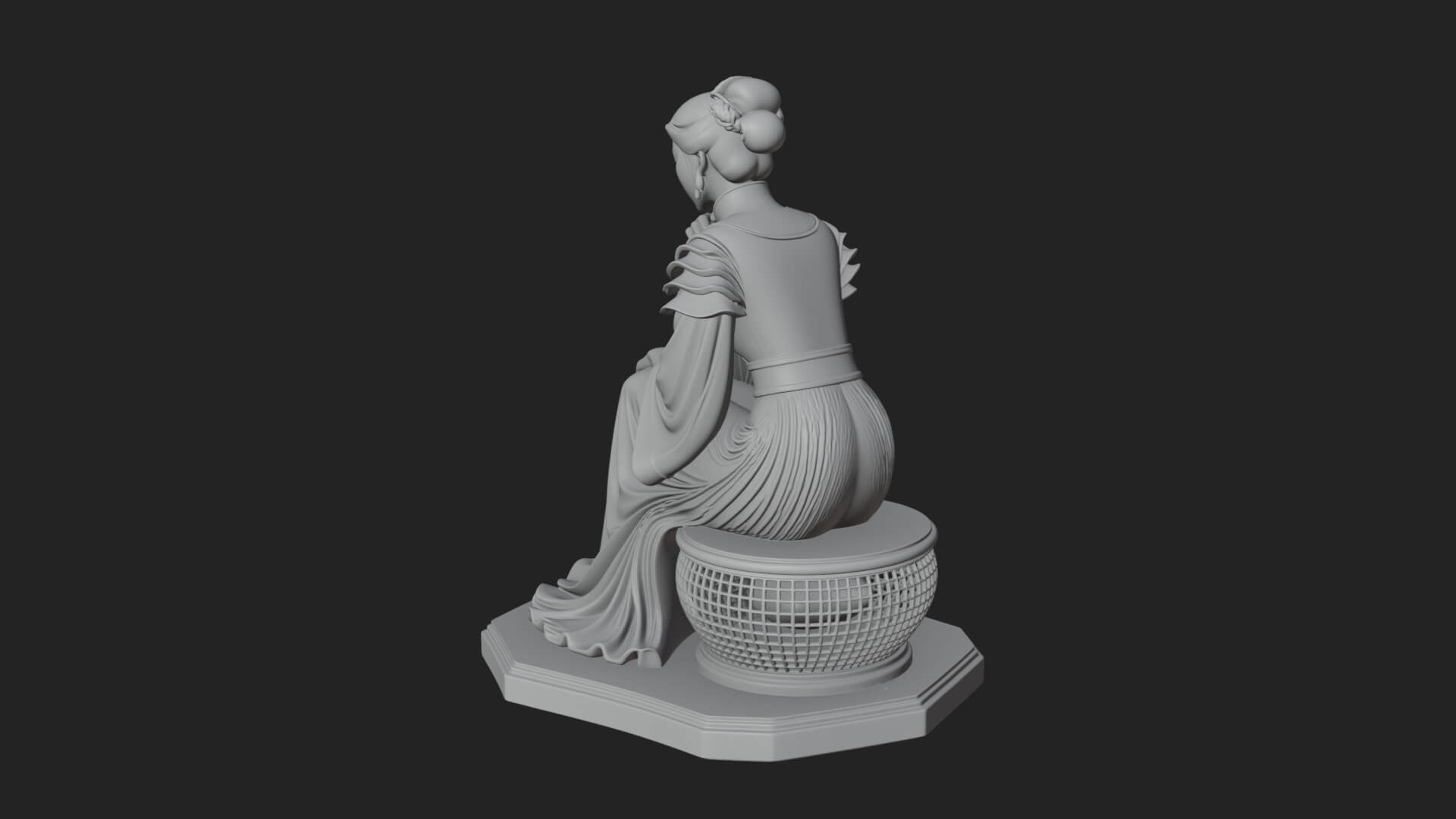 Seated Hanfu Lady Statue Design 1 3D Print Model 3D Model