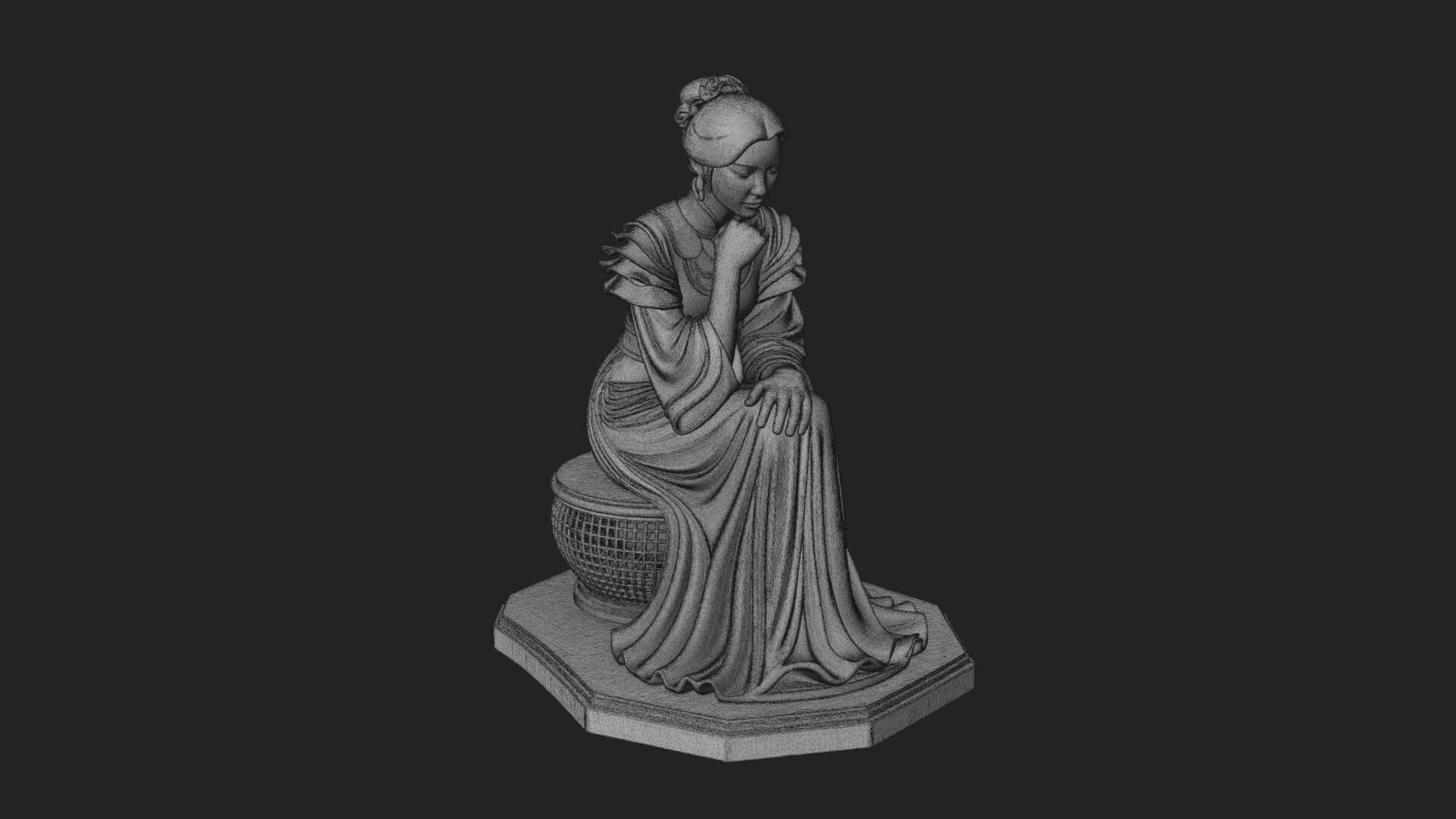 Seated Hanfu Lady Statue Design 1 3D Print Model 3D Model