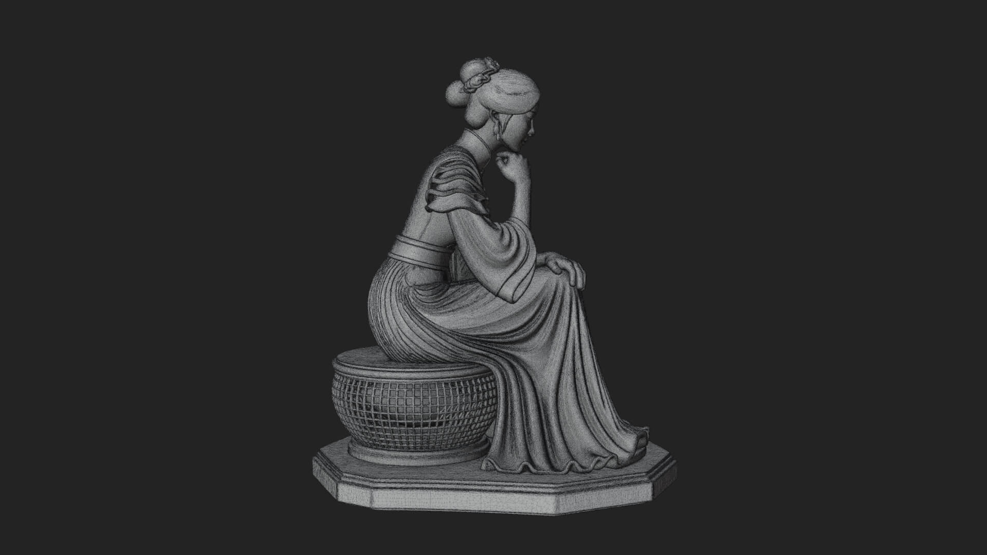 Seated Hanfu Lady Statue Design 1 3D Print Model 3D Model