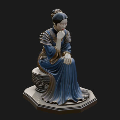 Seated Hanfu Lady Statue Design 1 3D Print Model