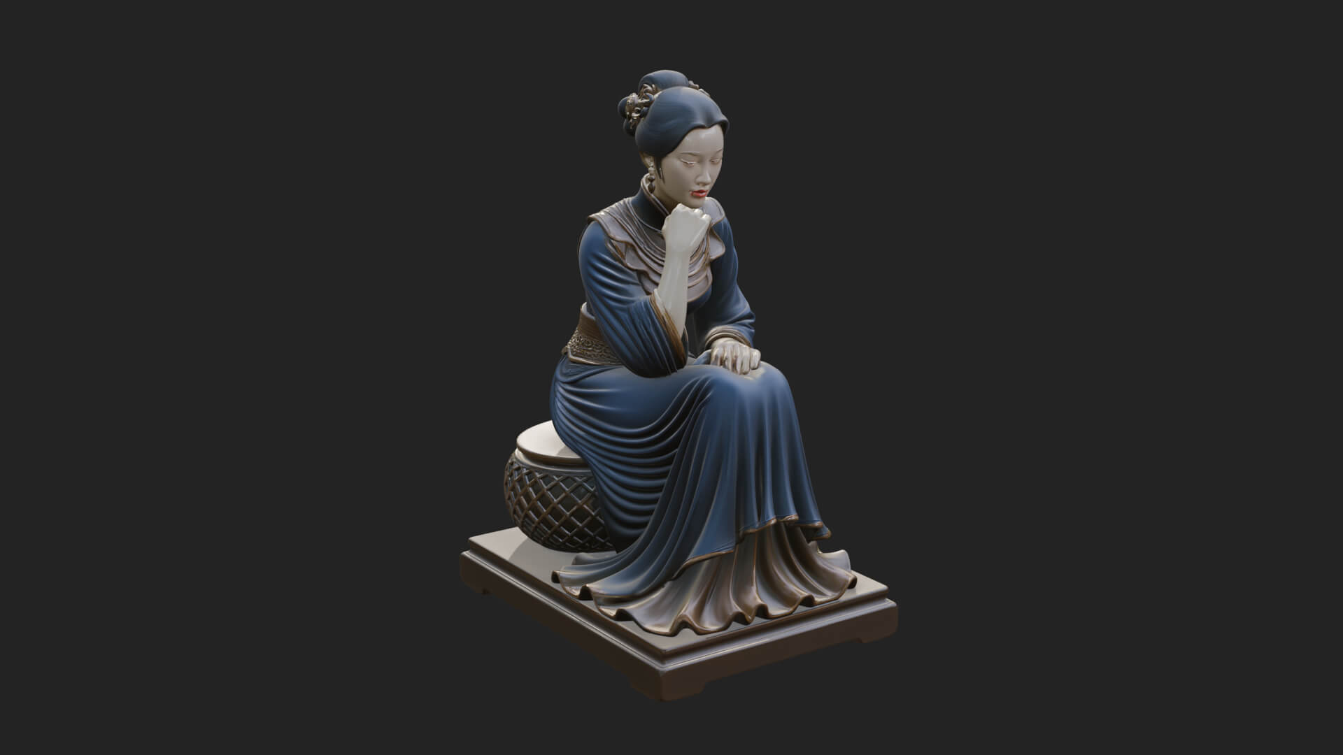 Seated Hanfu Lady Statue Design 2 3D Print Model 3D Model