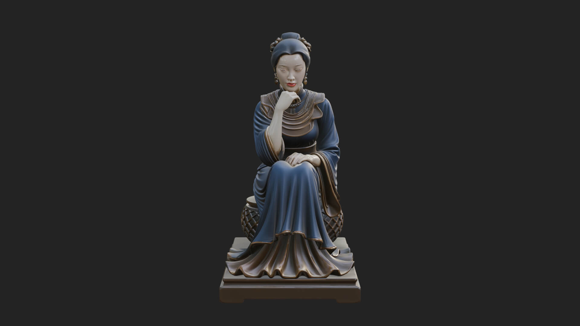 Seated Hanfu Lady Statue Design 2 3D Print Model 3D Model